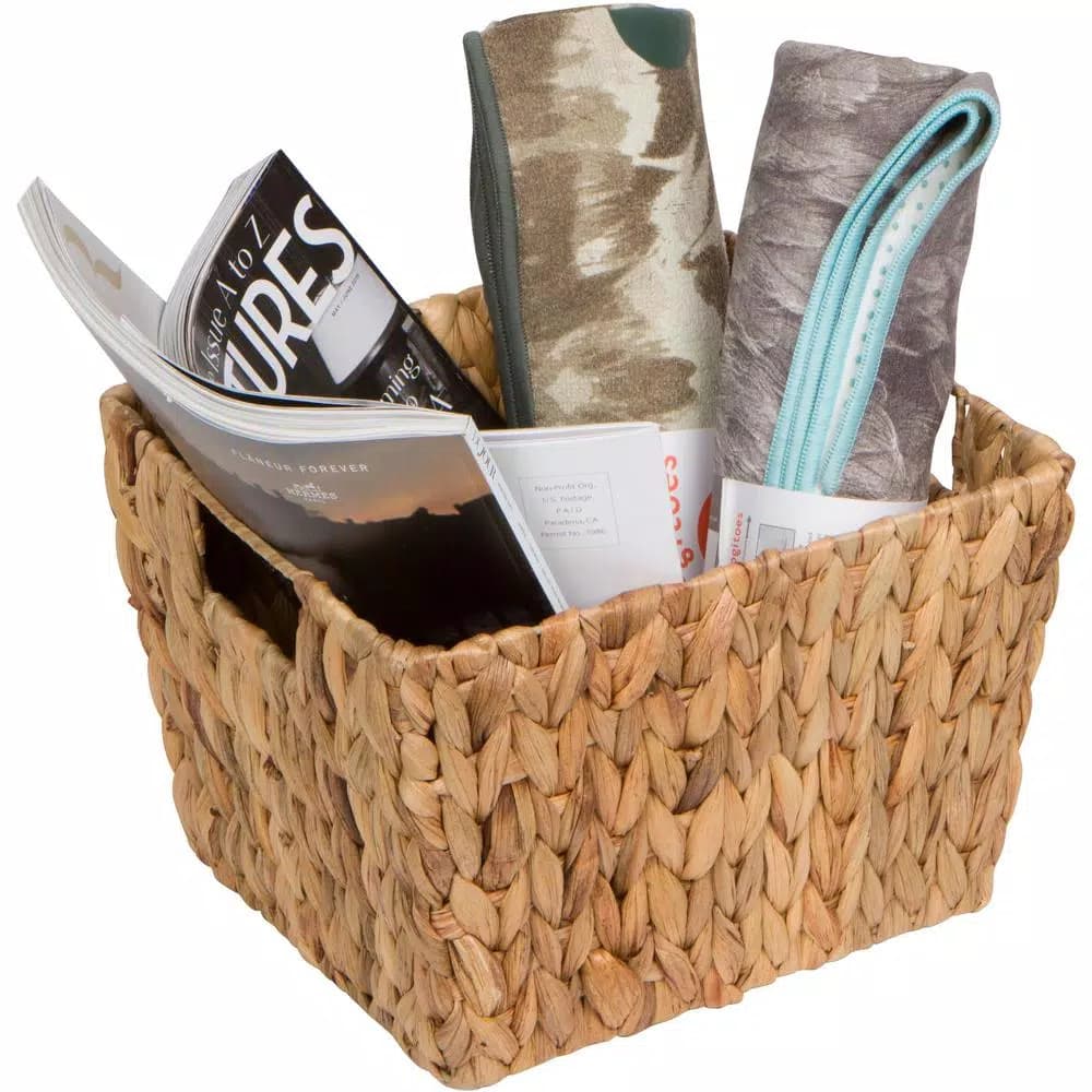 Trademark Innovations 11.5 in. Rectangular Hyacinth Wicker Storage Basket with Handles