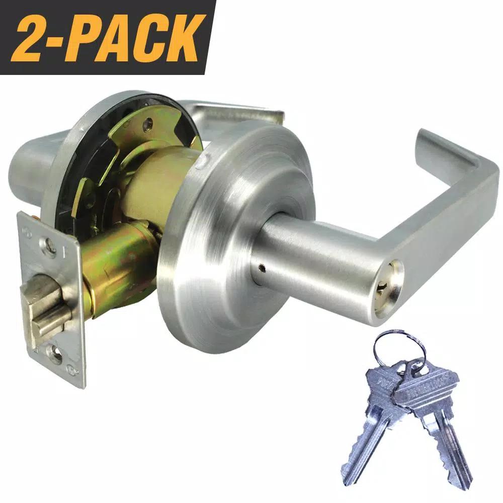 Premier Lock Satin Chrome Grade 2 Entry Door Lever Lock Set, 2-Pack with Master Key, SC1 Keyway