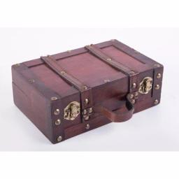 Vintiquewise Antique Style Small Wooden Suitcase Decorative Box with Leather Straps and Cherry Finish thumbnail 2