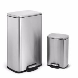 Innovaze Stainless Steel Step-On Trash Can Set - 8 Gal & 1.3 Gal Rectangular Kitchen and Bathroom Bins thumbnail 1