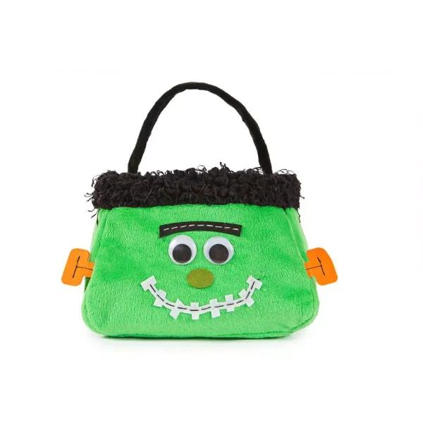 Xia Home Fashions Frankenstein Halloween Treat Bag, 7 x 7 x 13 in. Soft Fuzzy Goody Bag
