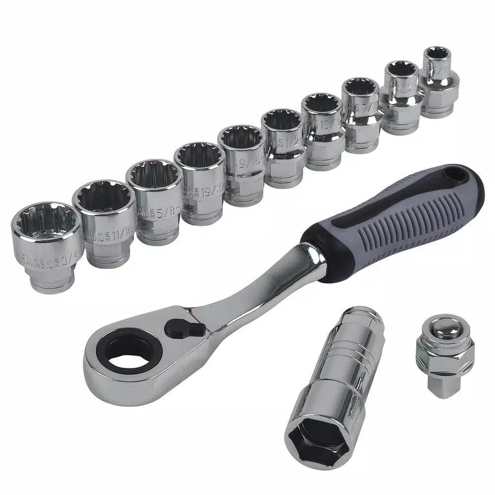 KING 13-Piece Pass-Through Spline Socket Set with 72-Tooth Reversible Ratchet