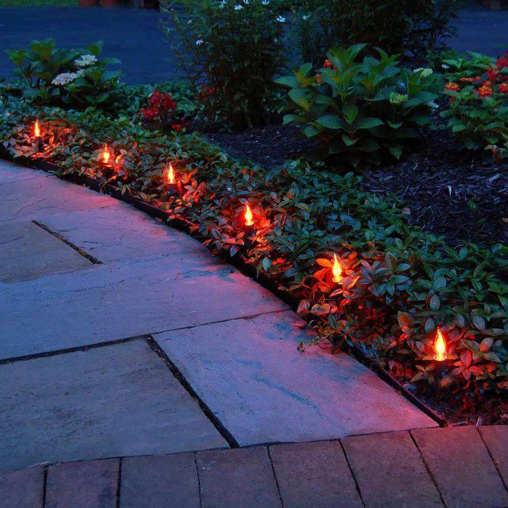 LUMABASE Flickering Orange Electric Pathway Lights, 10-Count Halloween Outdoor Decor