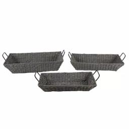 LITTON LANE Nesting Gray Seagrass Basket Trays with Black Metal Handles, Set of 3 thumbnail 2