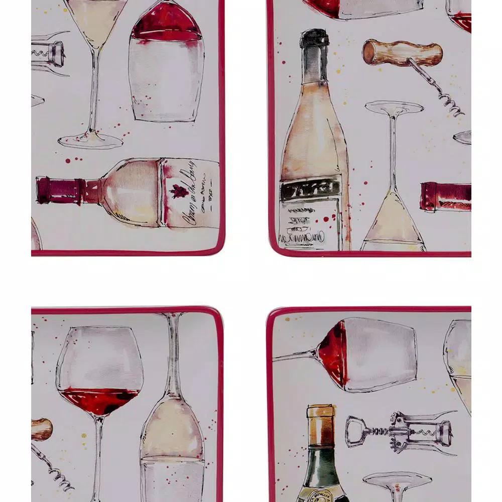 Certified International Napa 9 in. 2-Tier Multicolored Ceramic Wine Themed Serving Tray