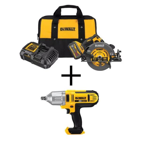 DEWALT FLEXVOLT 60V MAX 7-1/4 in. Brushless Circular Saw & 20V MAX High Torque Impact Wrench Combo Kit