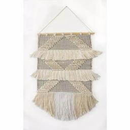 LR Home Fringed Diamond Ivory and Natural Tufted Cotton Wall Tapestry thumbnail 1