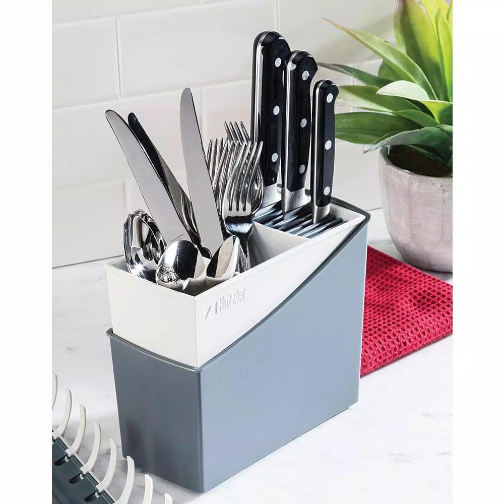 Hutzler Cutlery Drainer and Flatware Caddy with Knife Slots, Gray