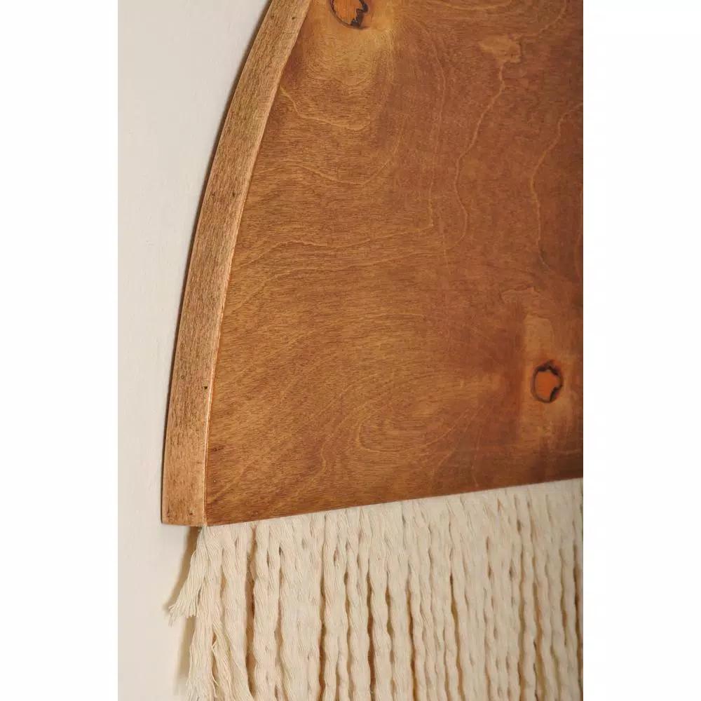 BrandtWorks 18 in. Wooden Round Fiber Art Wall Hanging - Bohemian Chic Handmade Cotton & Birch Wood Decor