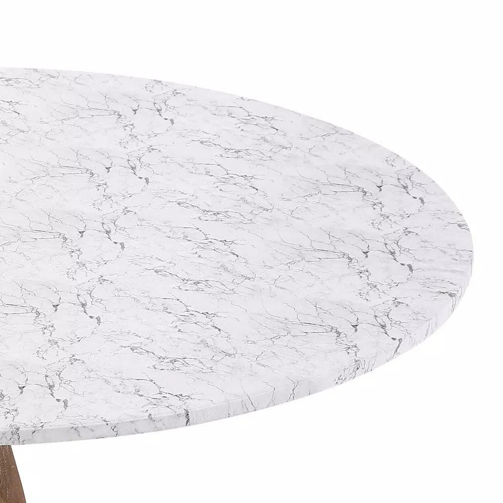 Brielle Home 48" White Marble Printed Cotton Fabric Fitted Table Cover