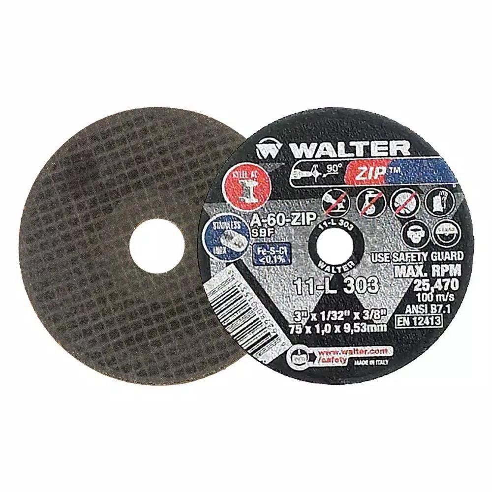 WALTER SURFACE TECHNOLOGIES ZIP 3 in. x 3/8 in. x 1/32 in. A-60 Aluminum Oxide Cutting and Grinding Wheels (25-Pack)