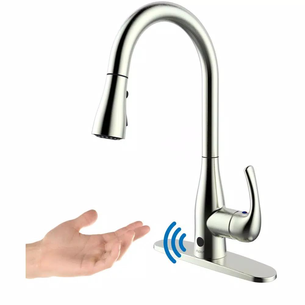 Flow Series Motion Activated Single-Handle Pull-Down Kitchen Faucet, Brushed Nickel (3-Pack)