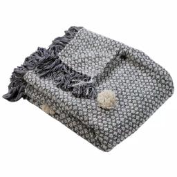 LR Resources Grayscale Buds Black Melange Cotton Decorative Throw Blanket with Tassels thumbnail 2