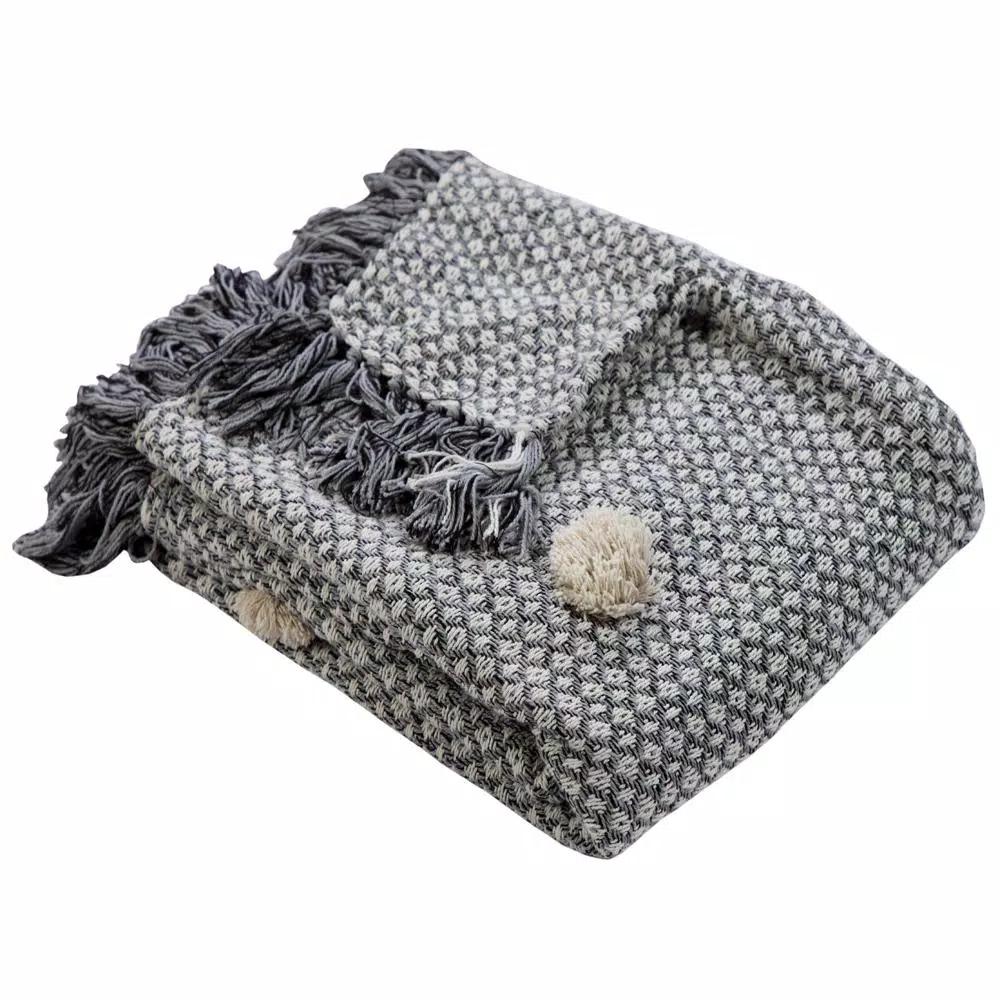 LR Resources Grayscale Buds Black Melange Cotton Decorative Throw Blanket with Tassels