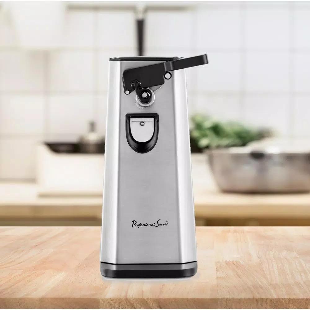 Professional Series Electric Can Opener with Bottle Opener and Knife Sharpener, Brushed Stainless Steel