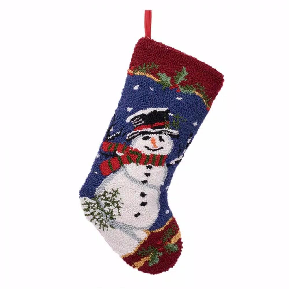 Glitzhome 19 in. Hooked Christmas Stocking with Snowman Design