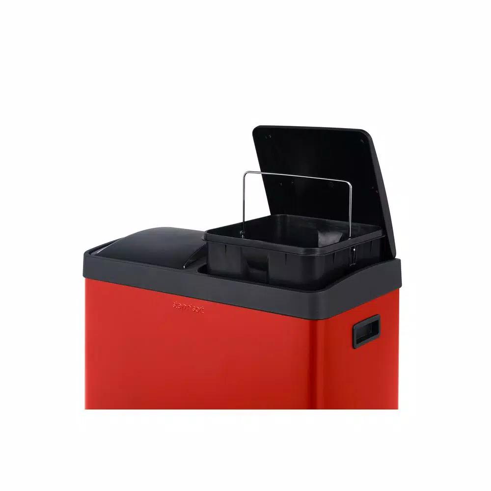 Step N' Sort 16 Gallon Red 2-Compartment Stainless Steel Trash and Indoor Recycling Bin