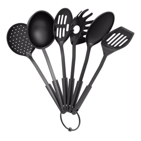 Chef Buddy 6-Piece Kitchen Cookware Utensil Set with Hanging Ring, Black
