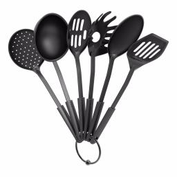 Chef Buddy 6-Piece Kitchen Cookware Utensil Set with Hanging Ring, Black thumbnail 1