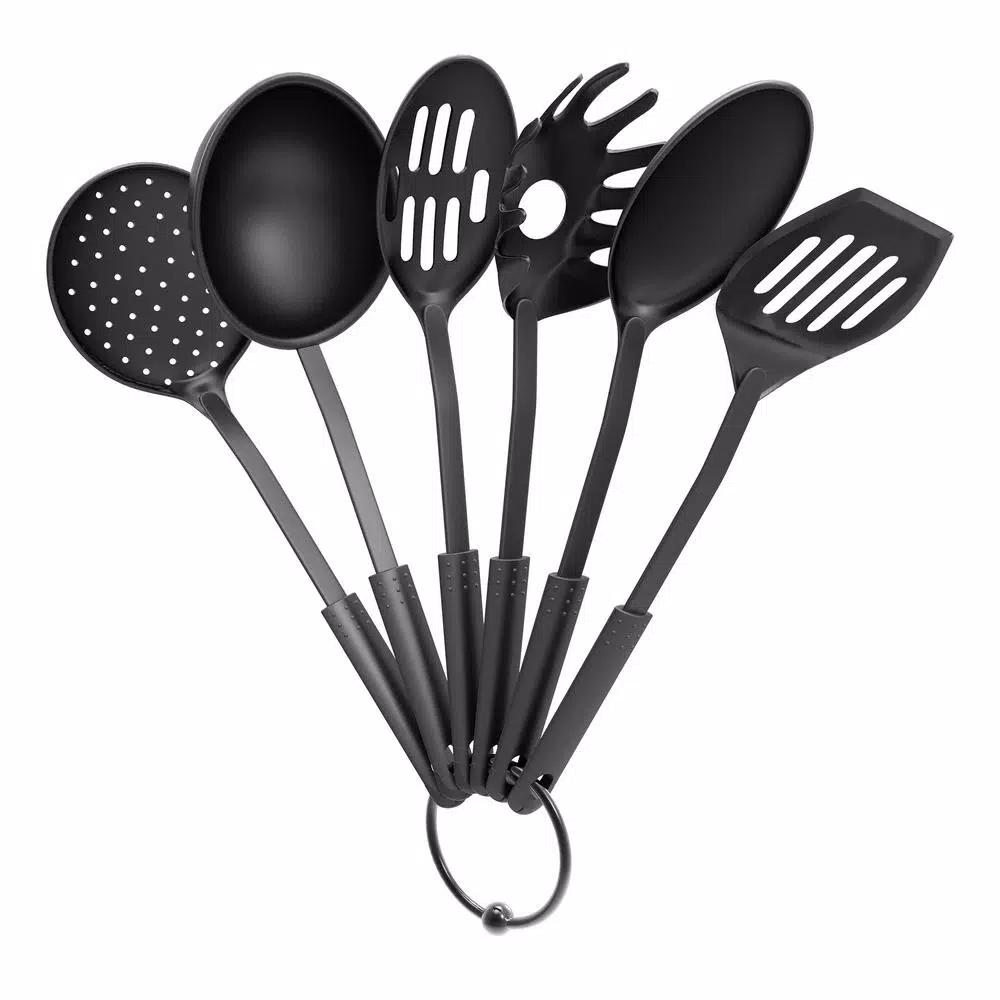 Chef Buddy 6-Piece Kitchen Cookware Utensil Set with Hanging Ring, Black