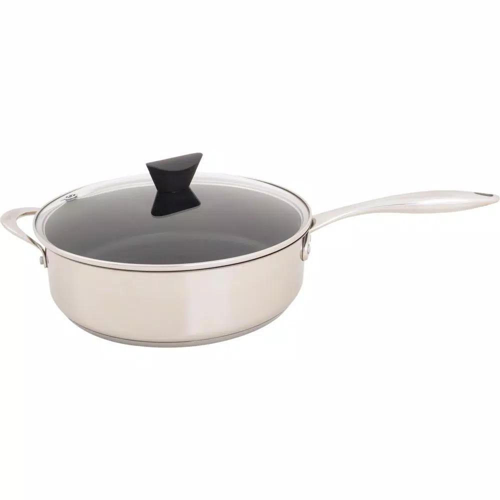 Hampton Bay Ozeri Earth Pan ETERNA 5.3 qt. Stainless Steel Nonstick Sauce Pan with Glass Lid
