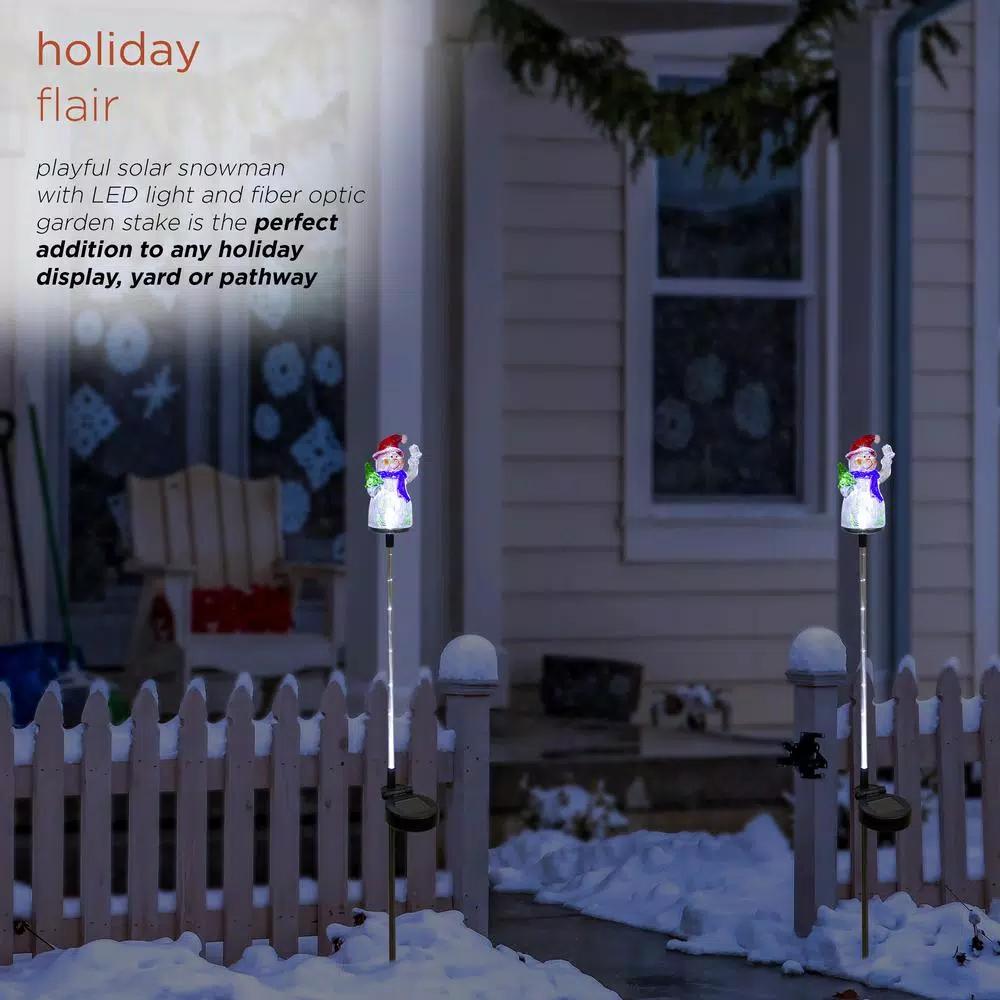 Alpine Corporation Solar Snowman Garden Stakes with Fiber Optic LED Lights, Set of 2
