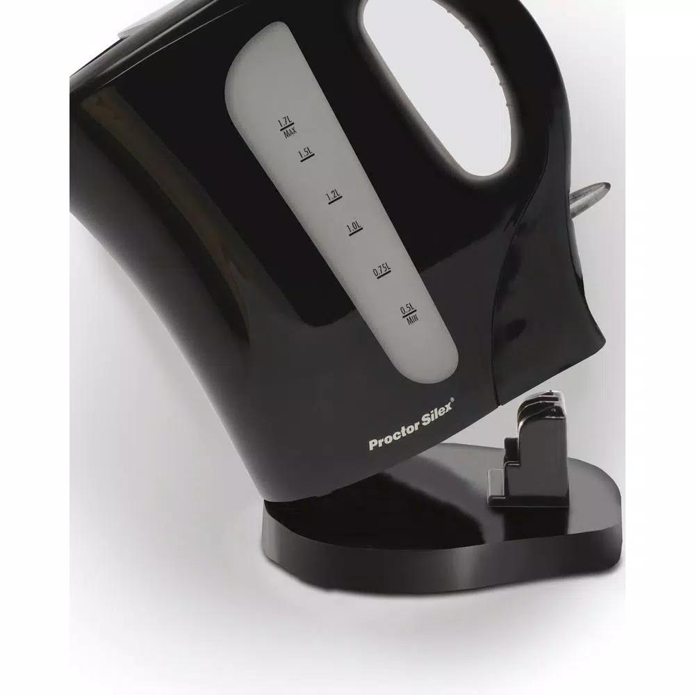 Proctor Silex 1.7L Electric Kettle, 1500W Cordless Water Boiler, Black