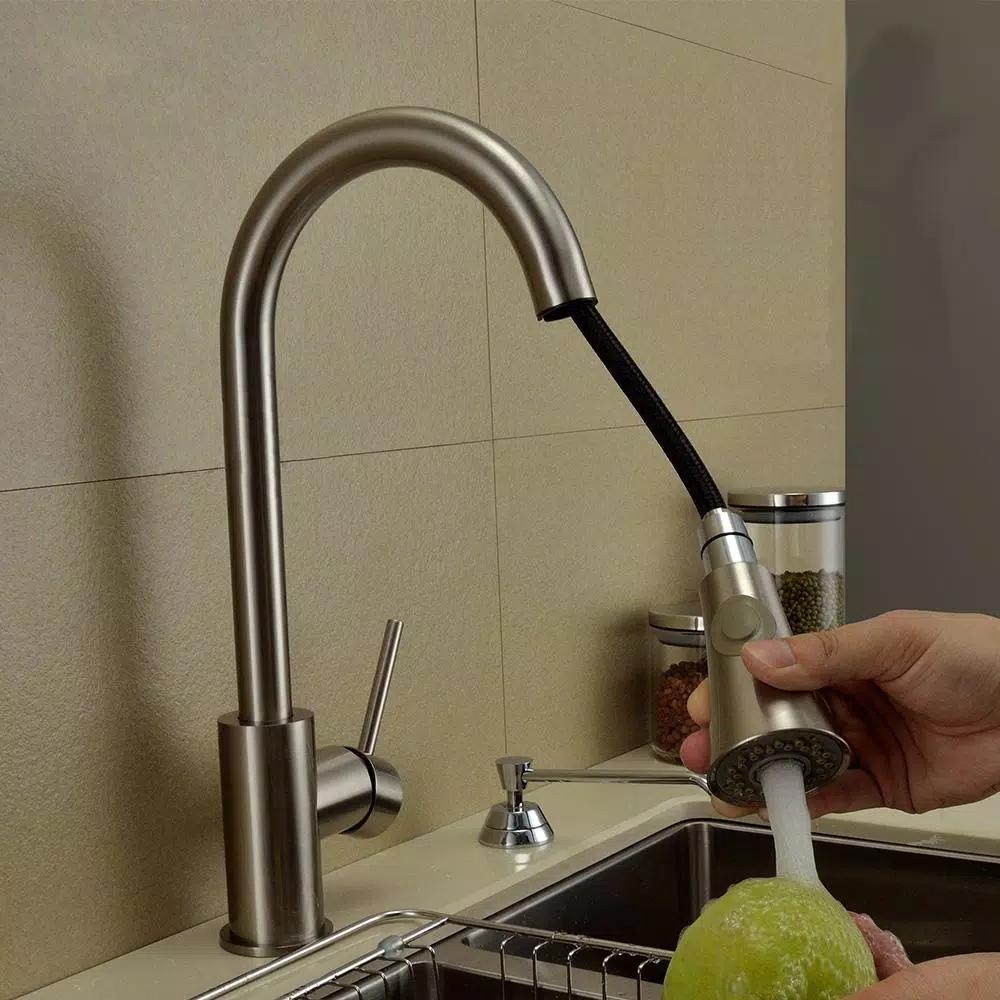 Vanity Art Single-Handle Pull-Down Kitchen Faucet with Sprayer Wand, Chrome Finish