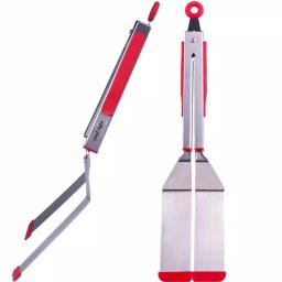 Chefright QuickScoop Brushed Stainless Steel Spatula Tongs with Silicone Edge, Red (Set of 2) thumbnail 4