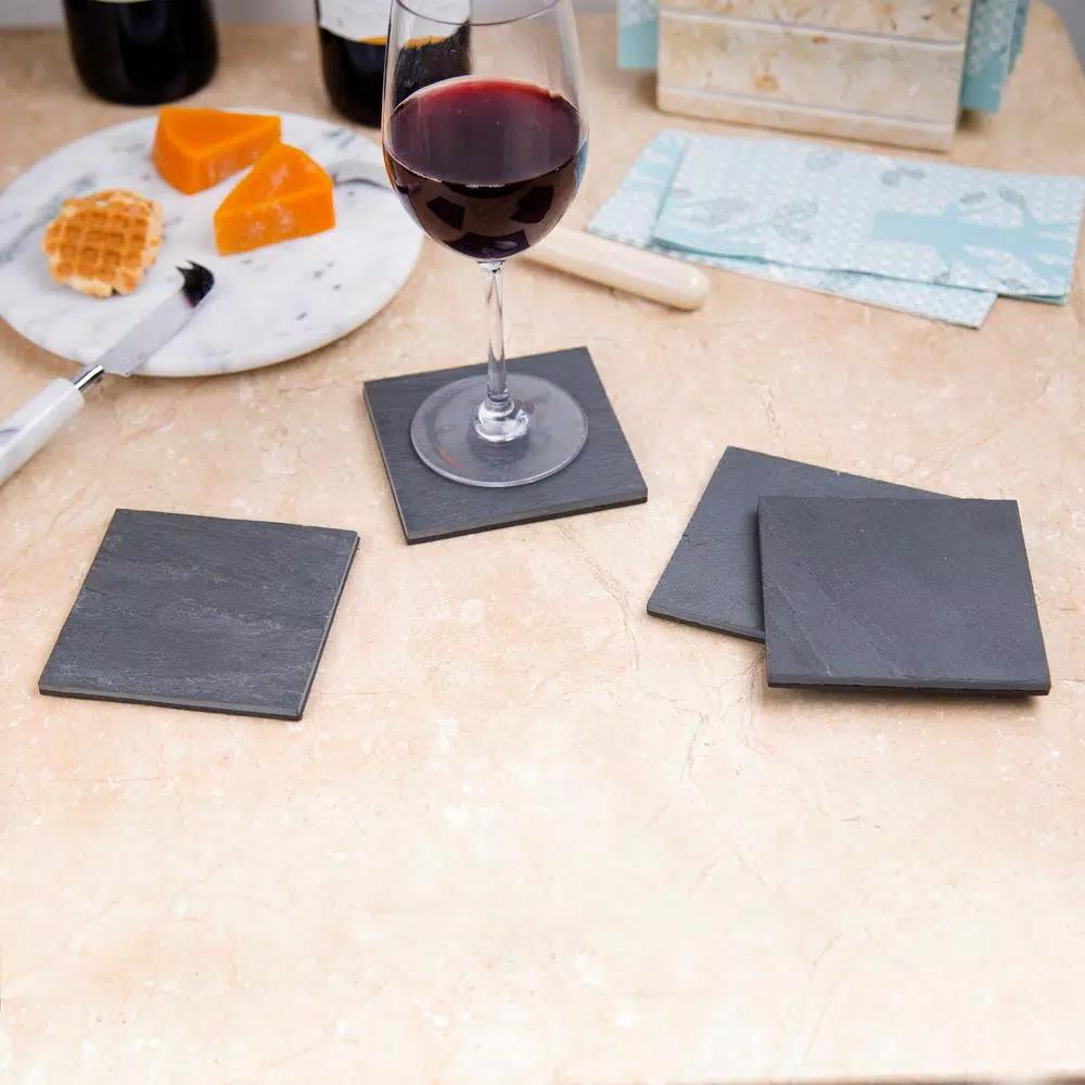 Creative Home Natural Dark Gray Slate Coaster Set of 4 - 4 in. x 4 in. Rustic Stone Coasters