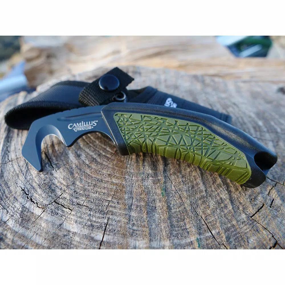 Camillus GH-6 Gut Hook Fixed Blade Knife with Carbonitride Titanium Coating and Sheath