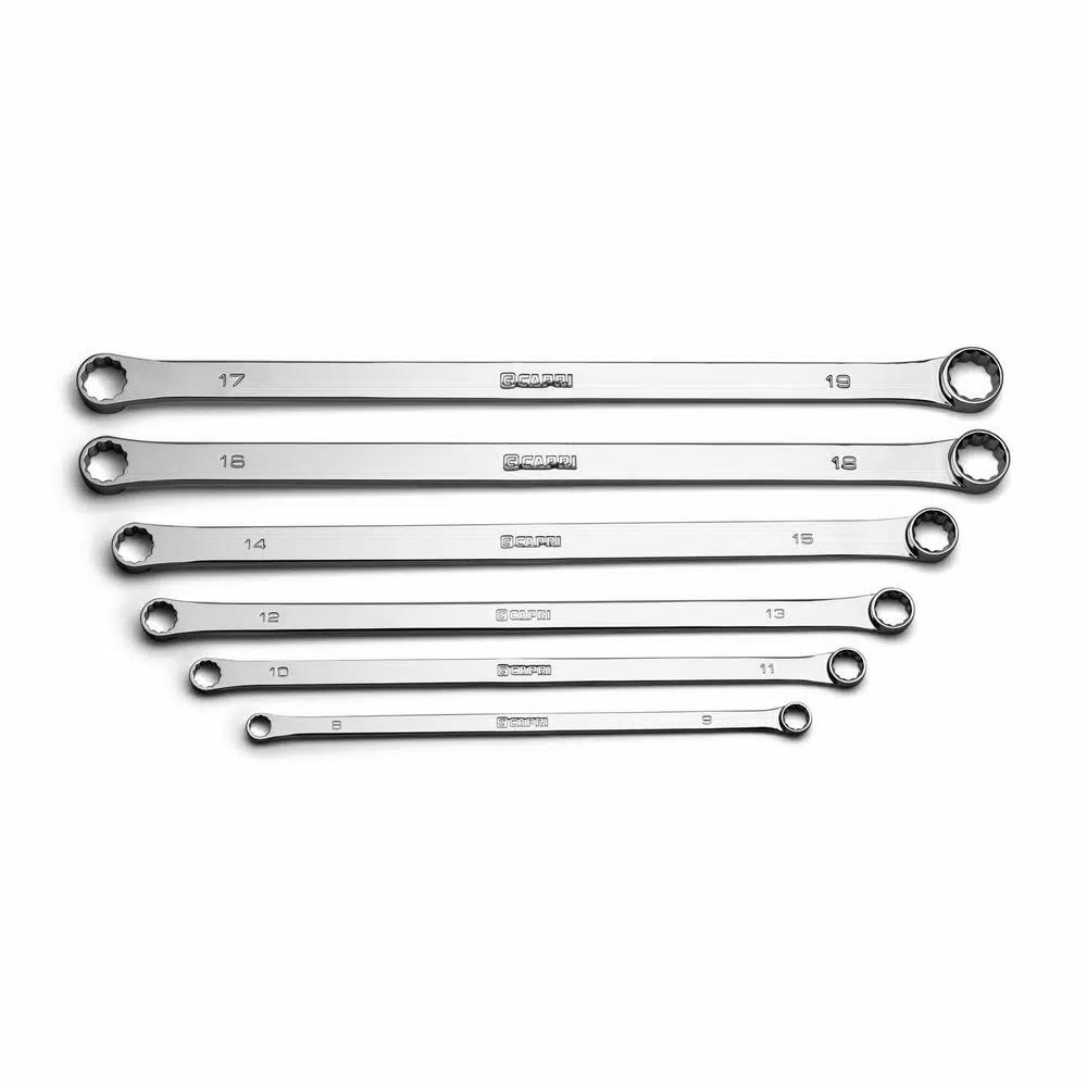 Capri Tools Metric 8-19 mm 0-Degree Offset Extra-Long Box End Wrench Set, 6-Piece