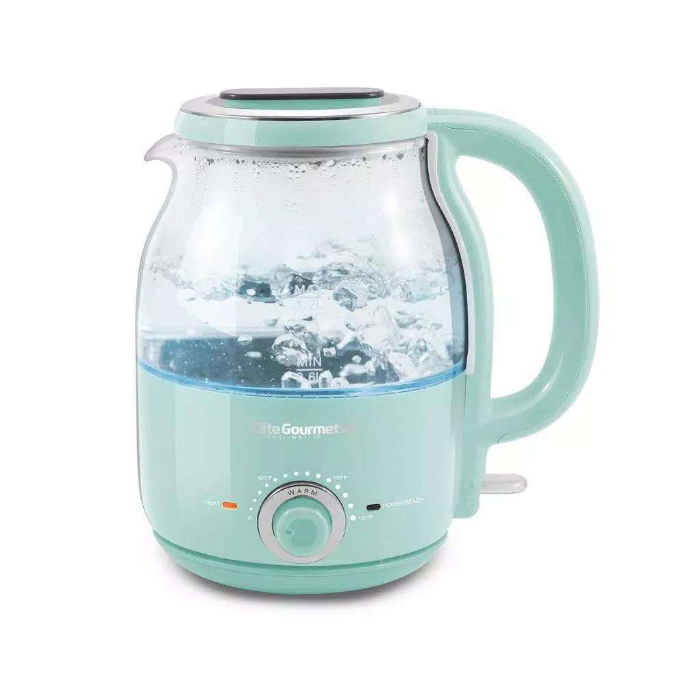 Elite Gourmet 1.2L Adjustable Temperature Electric Glass Kettle, 5-Cup Capacity, Mint