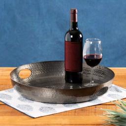 Honey-Can-Do Black Glossy Hammered Aluminum 16 in. Round Serving Tray with Handles thumbnail 4