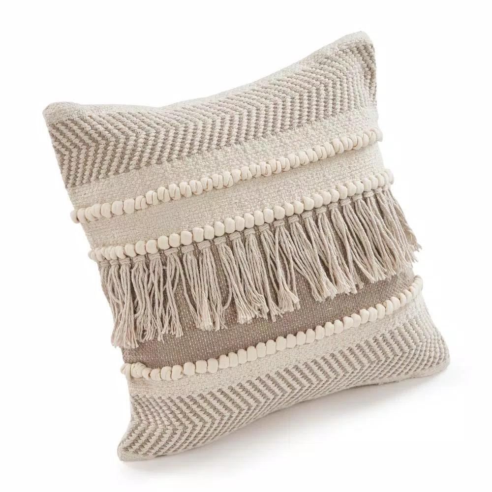 LR Resources Farmhouse Beige and Natural Geometric Chevron Throw Pillow, 20 x 20 in.