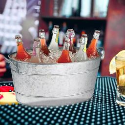 Benzara Galvanized Steel Beverage Tub with Handles, 29.5 Qt Oval Ice Bucket thumbnail 3