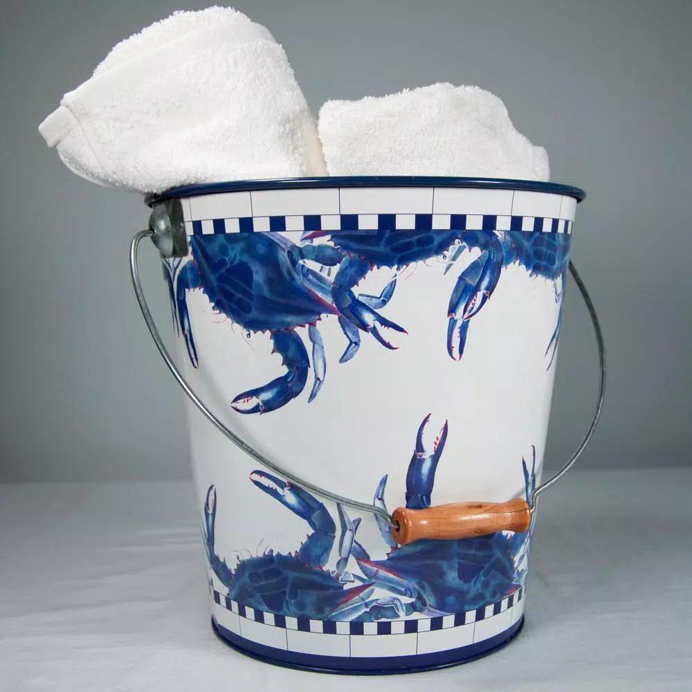 Golden Rabbit Blue Crab Decorative Steel Pail, 2 qt. Multi-Purpose Container