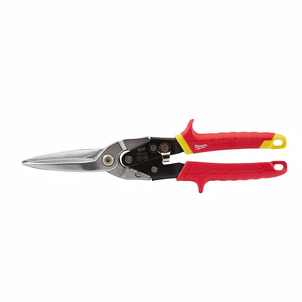 Milwaukee 11.5 in. Straight-Cut Aviation Snips with Forged Serrated Blades