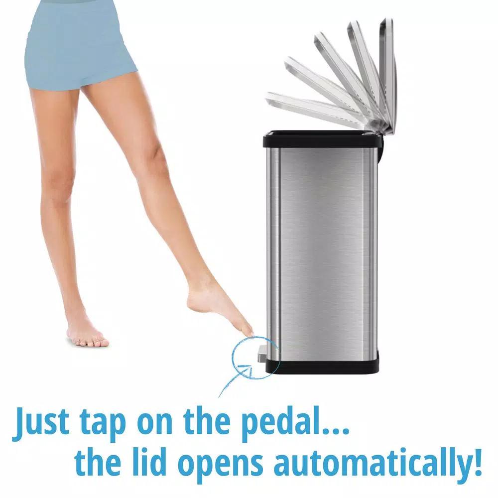 Halo TapCan 13 Gallon Smart Step Pedal Sensor Trash Can, Brushed Stainless Steel with Black Trim