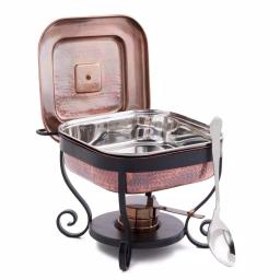 Old Dutch Hammered Antique Copper Chafing Dish with 3 Qt. Stainless Steel Pan and Serving Spoon thumbnail 1