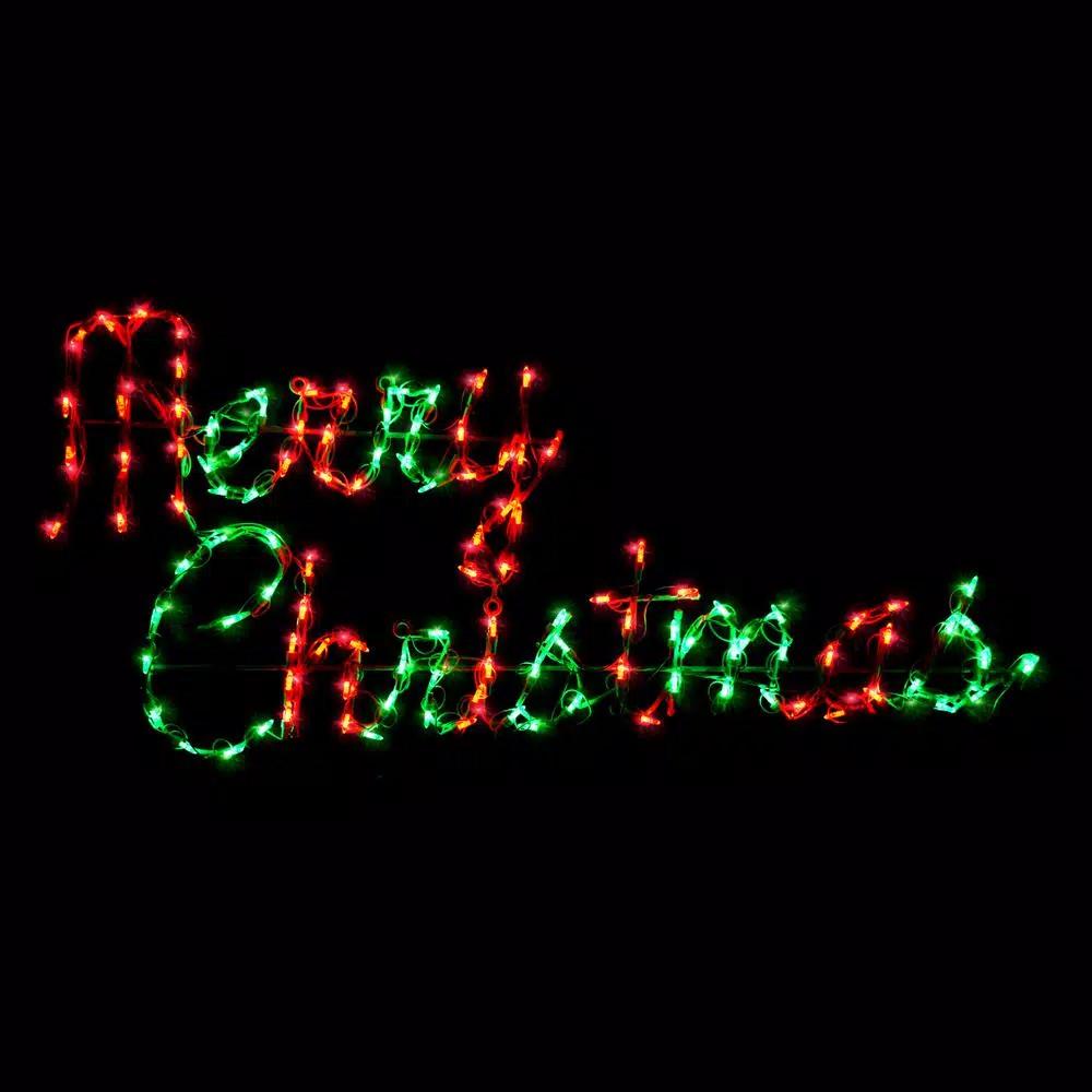 HOLIDYNAMICS HOLIDAY LIGHTING SOLUTIONS 44 in. Holidynamics LED Script Merry Christmas Sign, Red and Green Lights