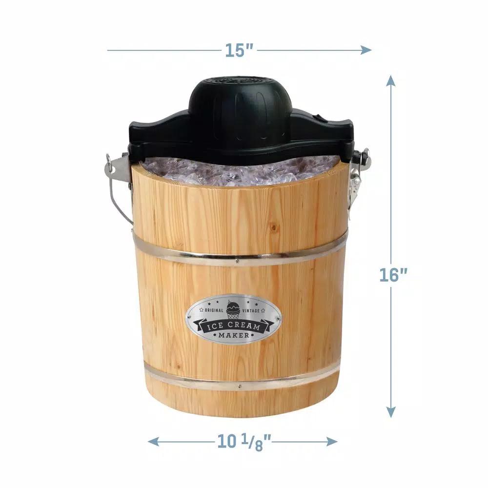 Maximatic Elite Gourmet 4Qt. Old Fashioned Pine Wood Electric & Manual Ice Cream Maker