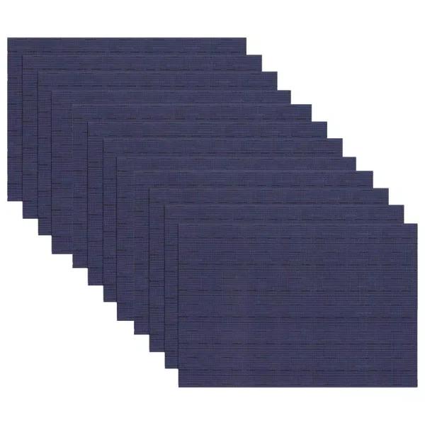 RITZ 12-Piece Blue Grass Cloth Woven Reversible Placemats, Indoor/Outdoor PVC & Polyester