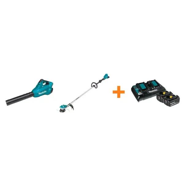 Makita 18V X2 LXT 36V Brushless Cordless Blower and String Trimmer Combo Kit with (2) 5.0 Ah Batteries & Charger