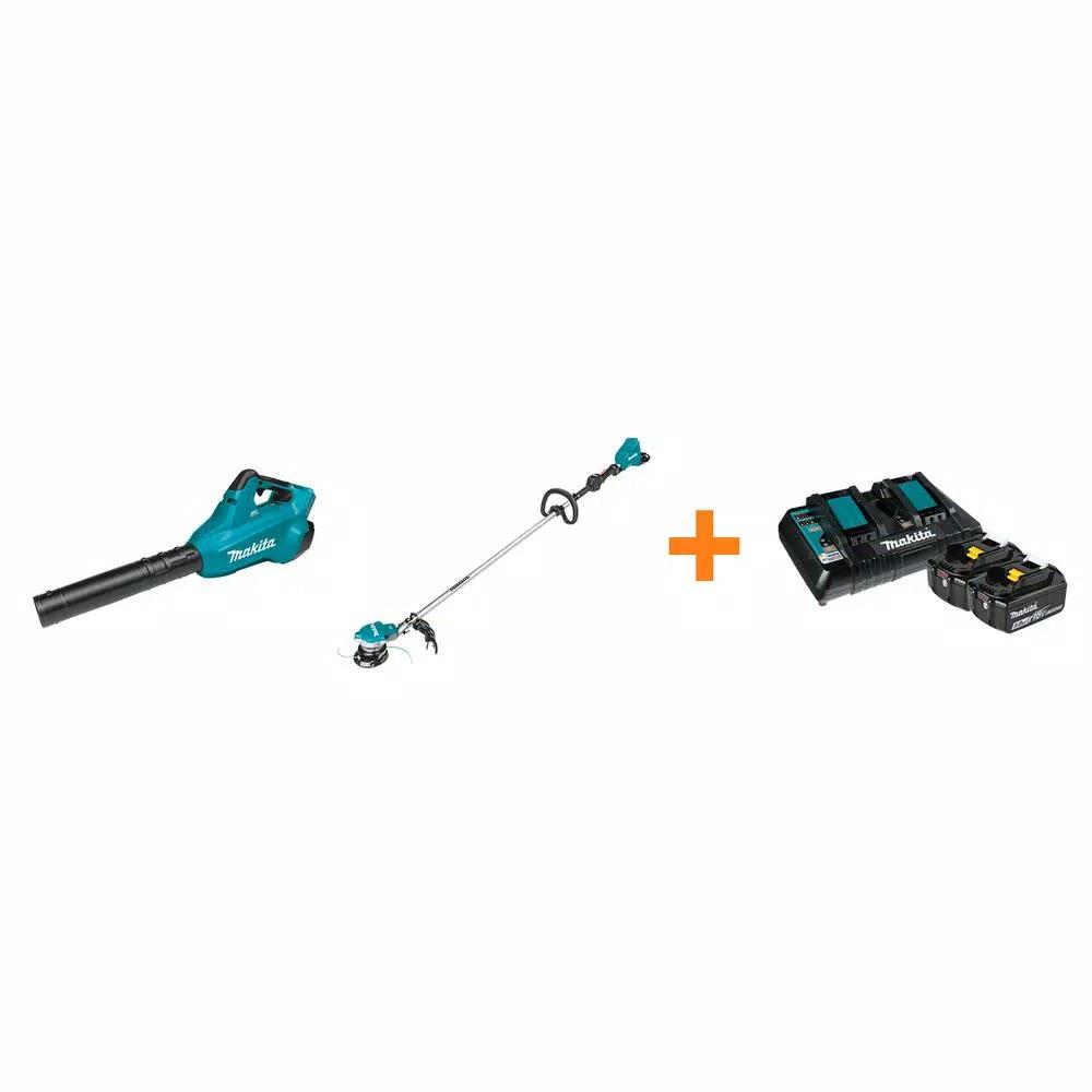 Makita 18V X2 LXT 36V Brushless Cordless Blower and String Trimmer Combo Kit with (2) 5.0 Ah Batteries & Charger
