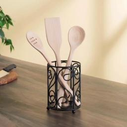 Unbranded Scroll Collection Black Steel Utensil Holder with Mesh Bottom and Non-Skid Feet thumbnail 1