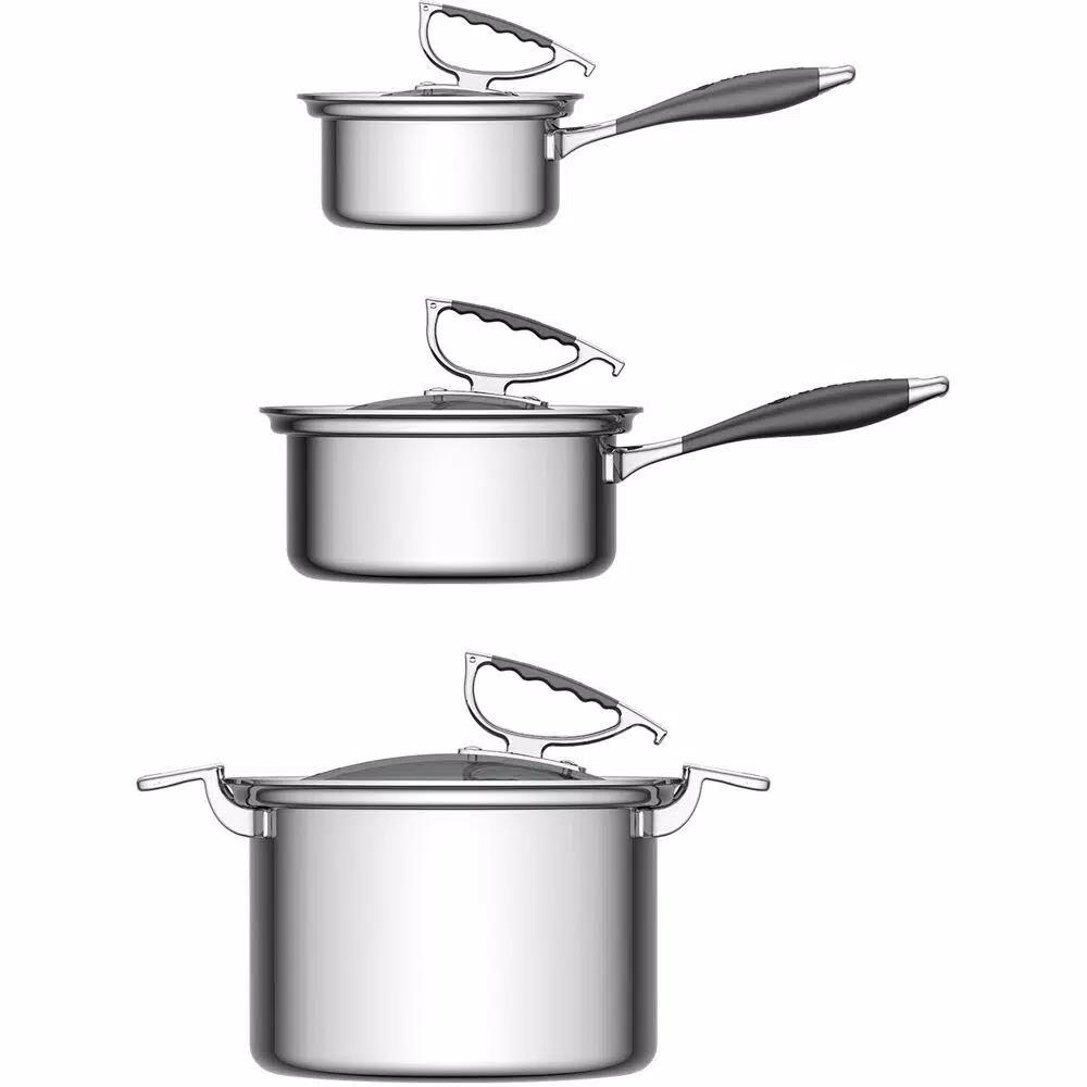CookCraft by Candace 6-Piece Tri-Ply Stainless Steel Cookware Set with Patented Latch Lids
