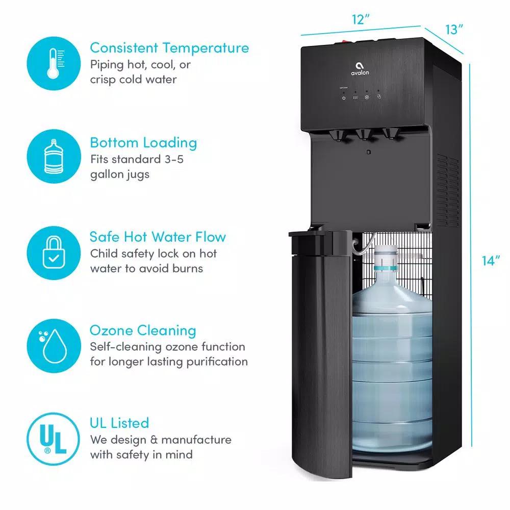 Avalon Self-Cleaning Bottom Loading Water Cooler - Black Stainless Steel, 3 Temperatures