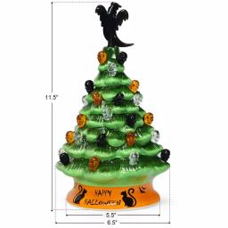Costway 11.5 in. Green Ceramic LED Haunted Halloween Tree with Ghost and Skeleton Accents thumbnail 3