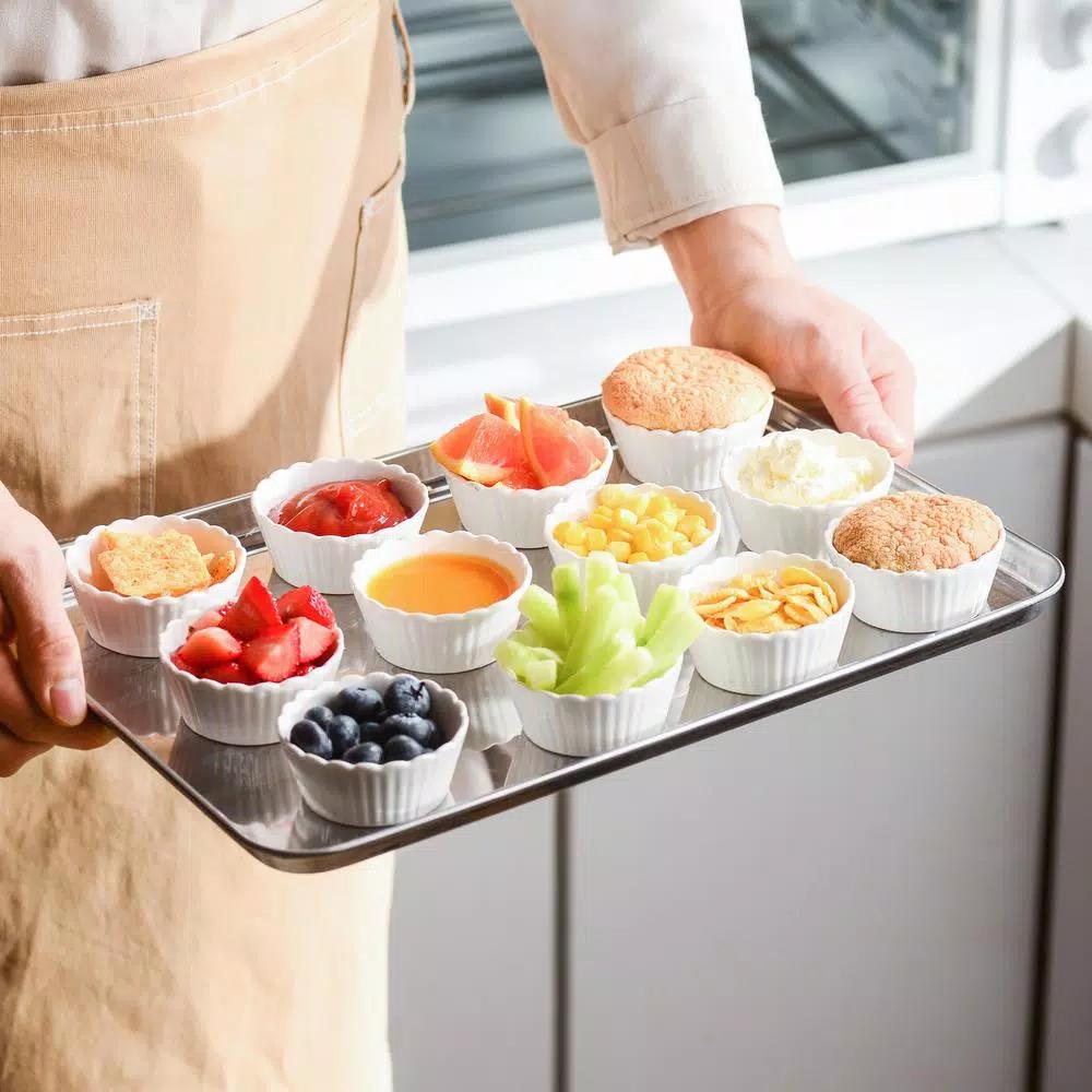 MALACASA White Porcelain Ramekins Set of 16, 2.75 in. Ceramic Souffle Dishes and Serving Bowls